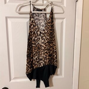 Olivaceous Leopard Print Bodysuit with Black Hem